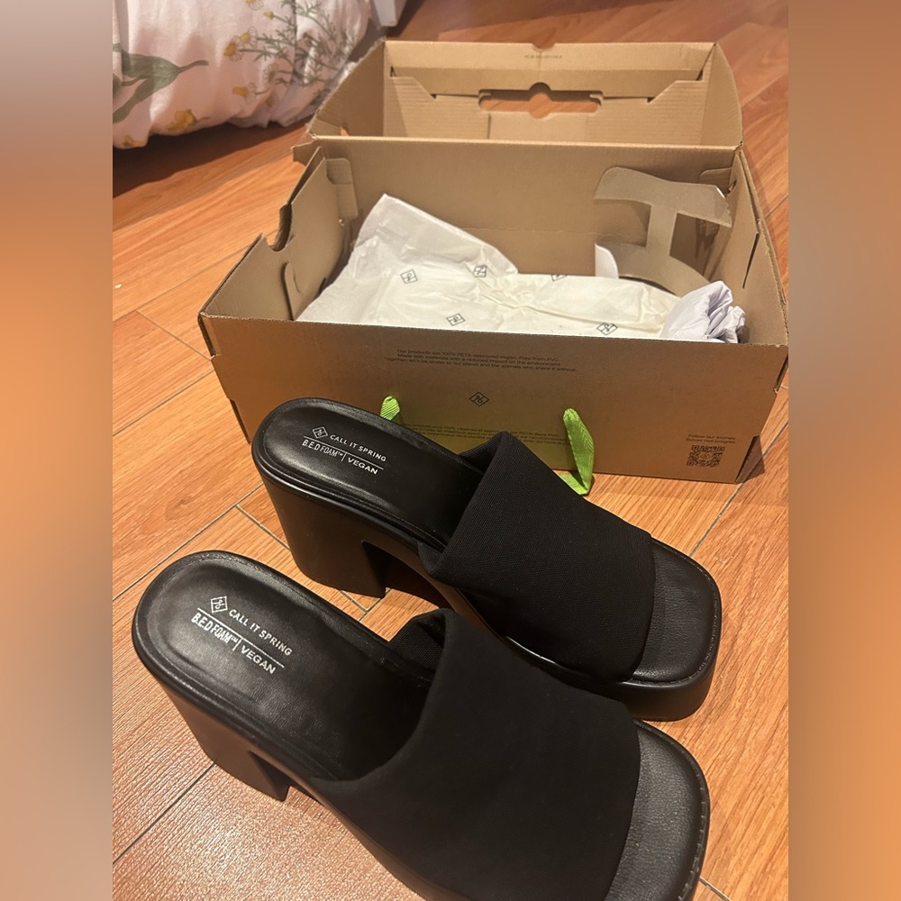 Call It Spring Black Vegan Slide Heels